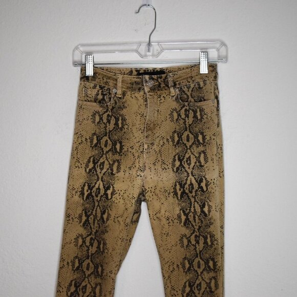 Zara Python Snake Pants Jeans Sz 2 Stretchy High Rise Skinny Ankle Grunge Rock - Picture 2 of 16